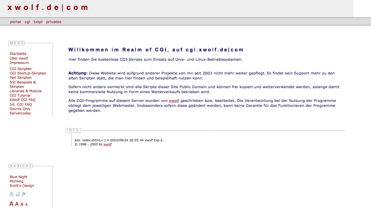 Screenshot der Website cgi.xwolf.de