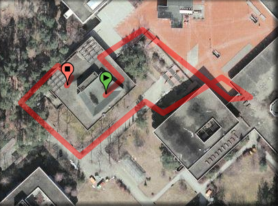 Weg eines Referenten mit Rollstuhl von H1 oben nach H1 unten